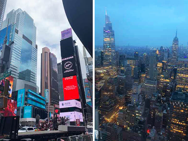 Times Square et vue sur les buildings le soir
